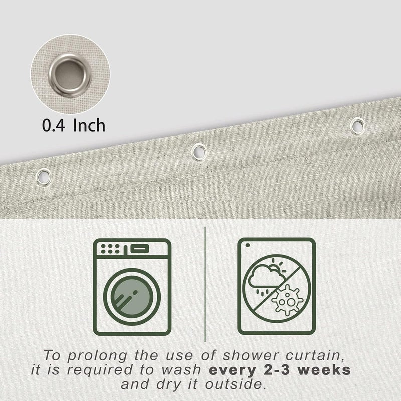 KOUFALL Linen Shower Curains 72x90 Inch Length for Bathroom,Extra Long Curtain Liner Set with Hooks,Tan Beige - Image 3